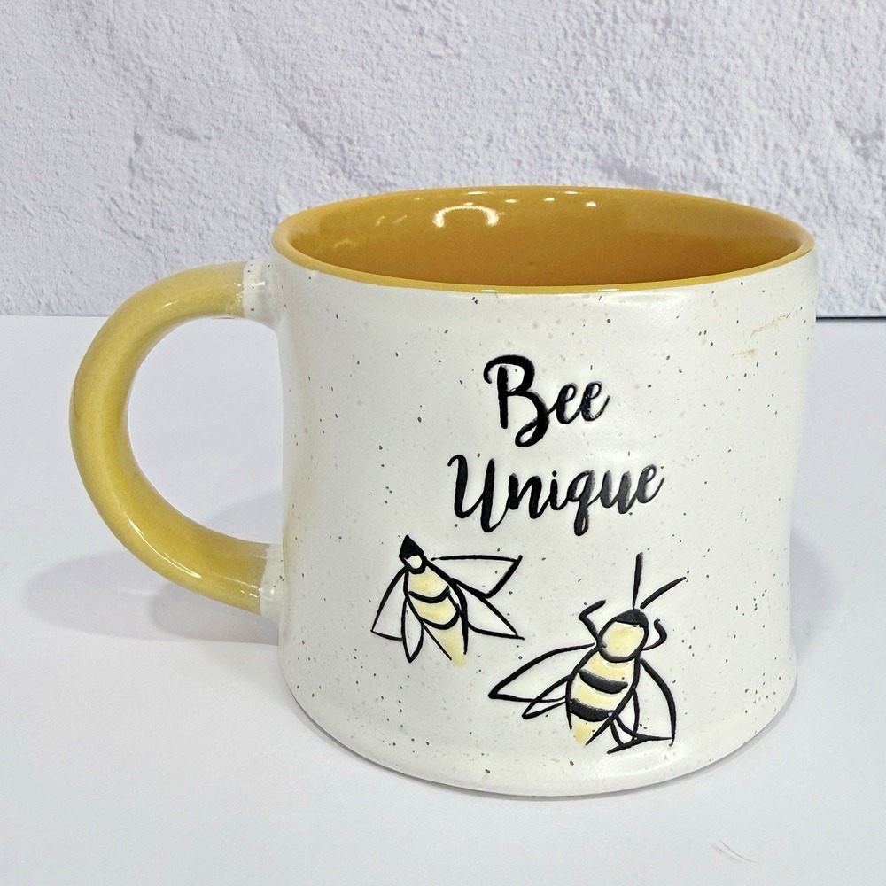 Bee Unique Ceramic Coffee Mug Speckled Yellow White Bumblebee Tea Cup‎